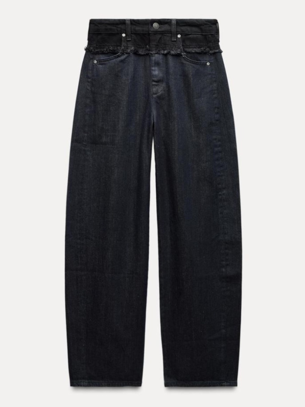 Zara dark wash mid waist the deconstructed barrel leg jeans made in Europe NWT